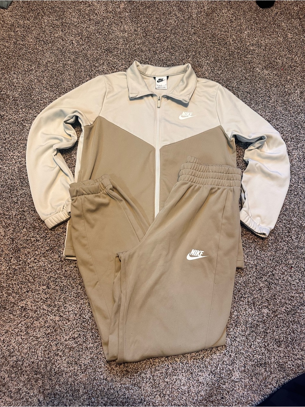 Nike Beige and Tan Two-Tone Track Jacket & Joggers